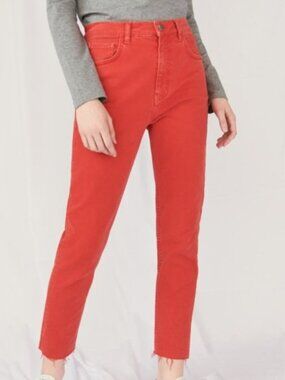 NWT Mih Jeans Mimi Vintage High Rise Raw Hem Red 24
